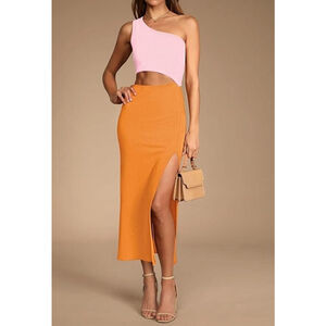 Women's Summer One Shoulder Sleeveless Cutout Side Slit Bodycon Dress Size XL